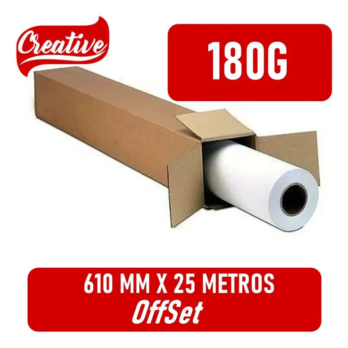 2 X Bobina Sulfite Offset Para Plotter 180Gr 610Mm X 25Mts Branco - imagem 2