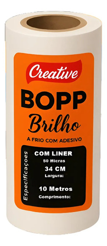 Adesivo Para Laminação A Frio Bopp Cristal Brilho 10M X 34Cm Transparente Brilho