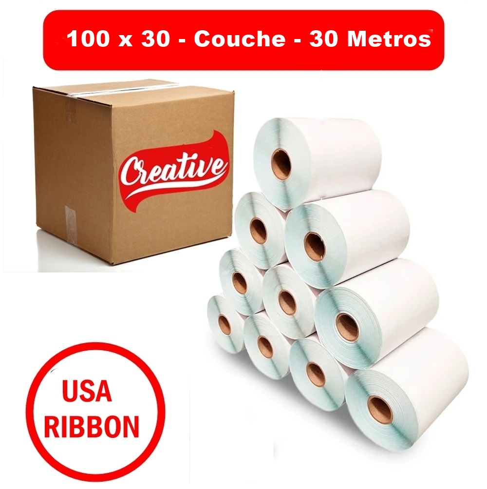 Kit Com 10 Rolos De Etiqueta Adesiva Couché 100X30Mm (10X3 Cm) – 30 Metros