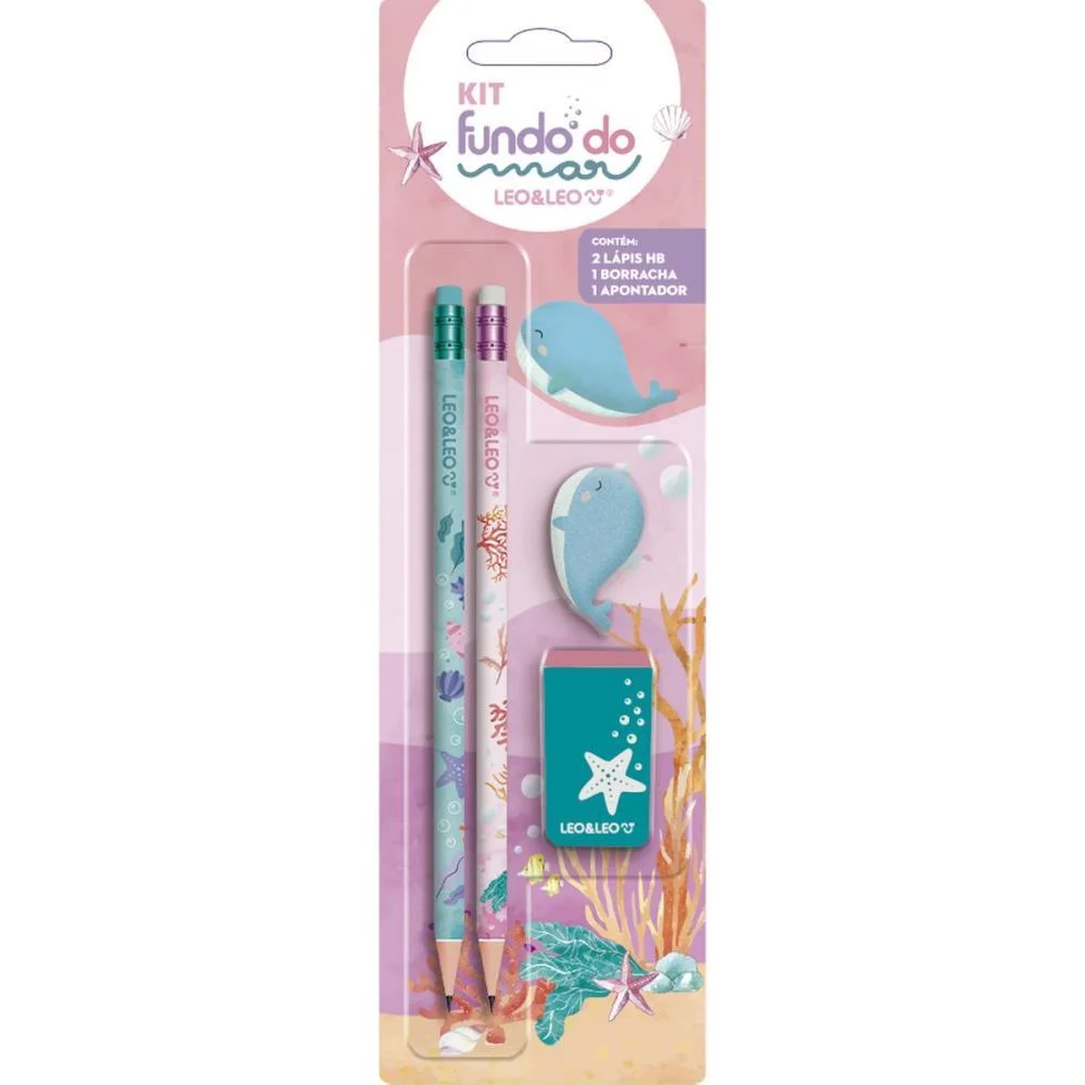 Kit Escolar Fundo Do Mar Hb C/04 Pecas Leonora (Blister)