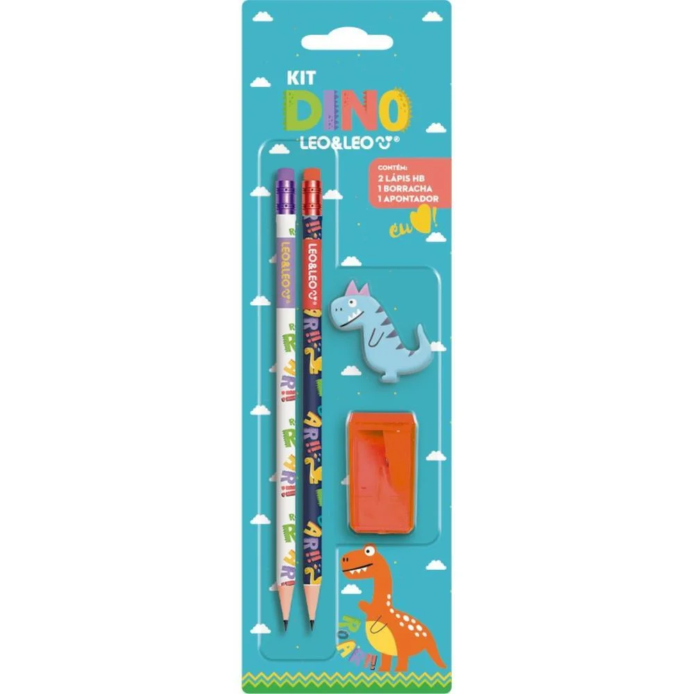 Kit Escolar Dino Hb C/04 Pecas Leonora (Blister)