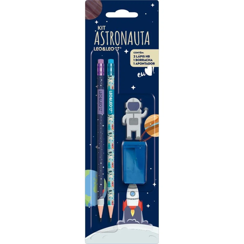 Kit Escolar Astronauta Hb C/04 Pecas Leonora (Blister)