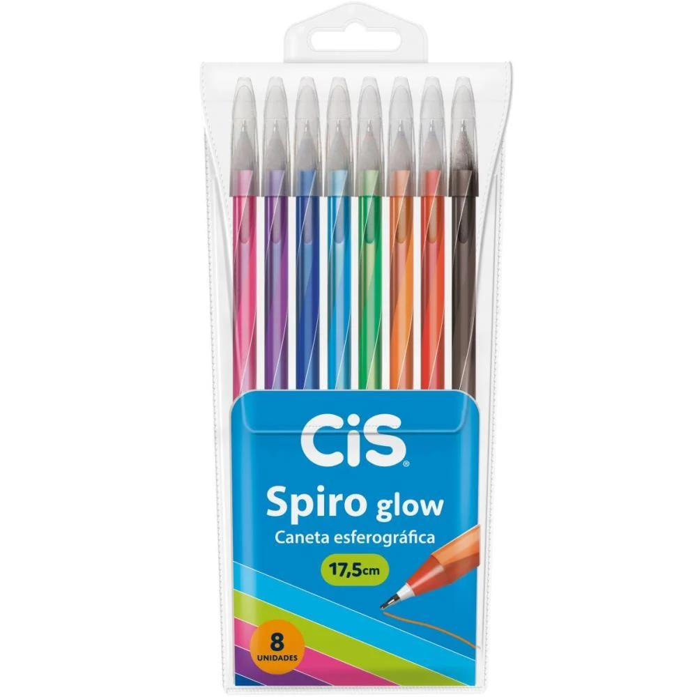 Caneta Esferografica Cis Spiro Glow 0,7Mm 8Cores Sertic (Estojo)