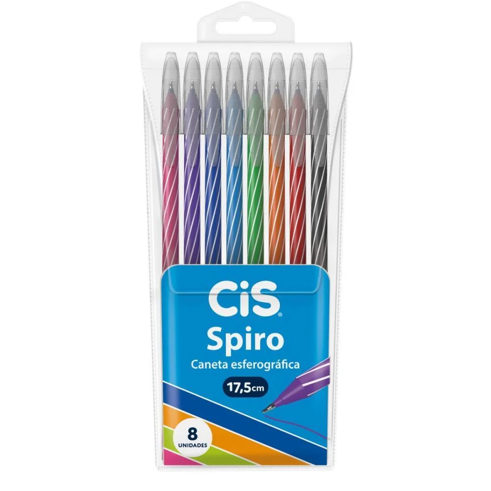 Caneta Esferografica Cis Spiro 0,7Mm 8Cores Sertic (Estojo)