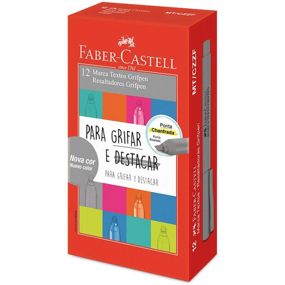 Caneta Marca Texto Grifpen Cinza Faber-Castell (Cx.c/12)