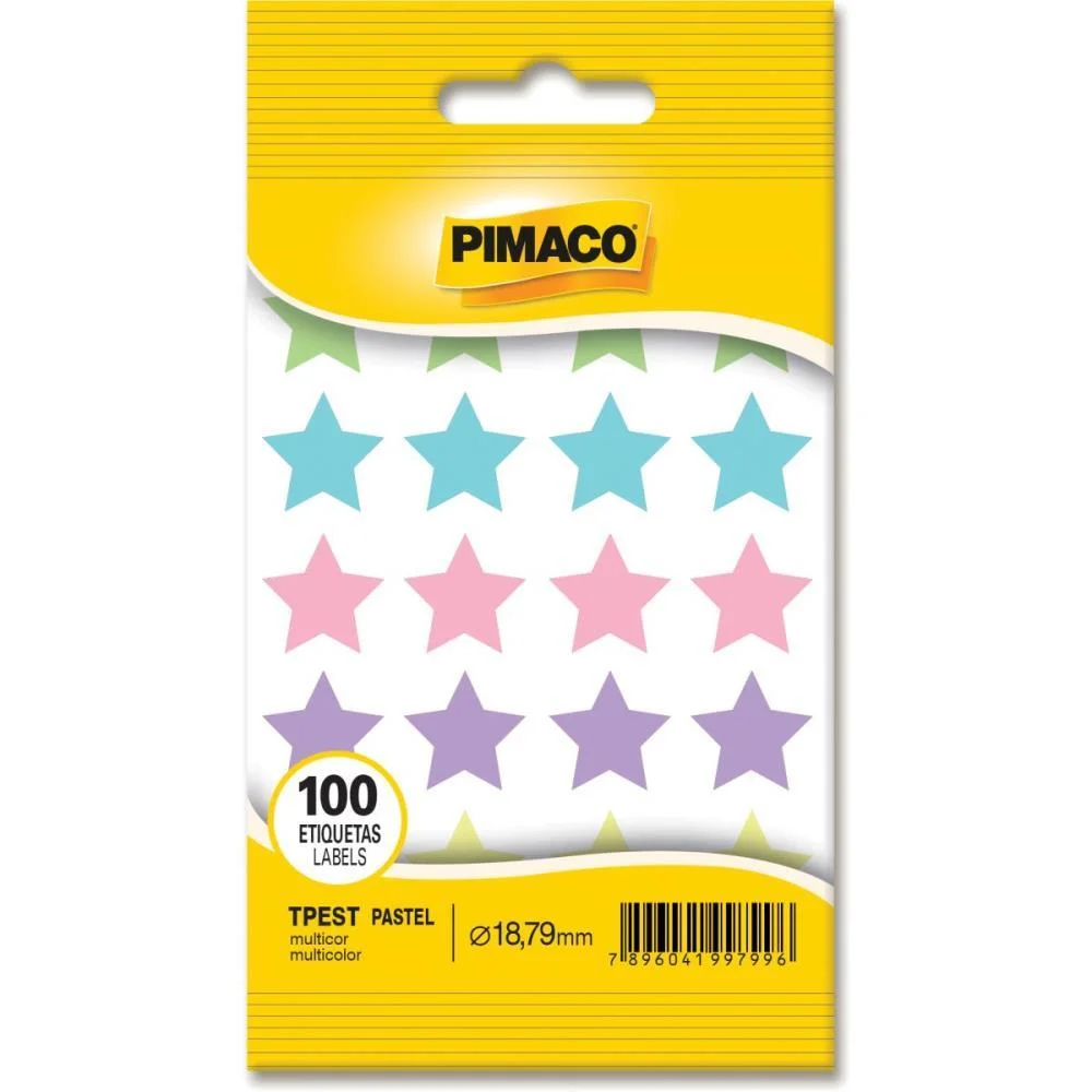 Etiqueta Lisa Com Formas Estrela Tp-18 Pastel Sort. Pimaco (Ct.c/100)