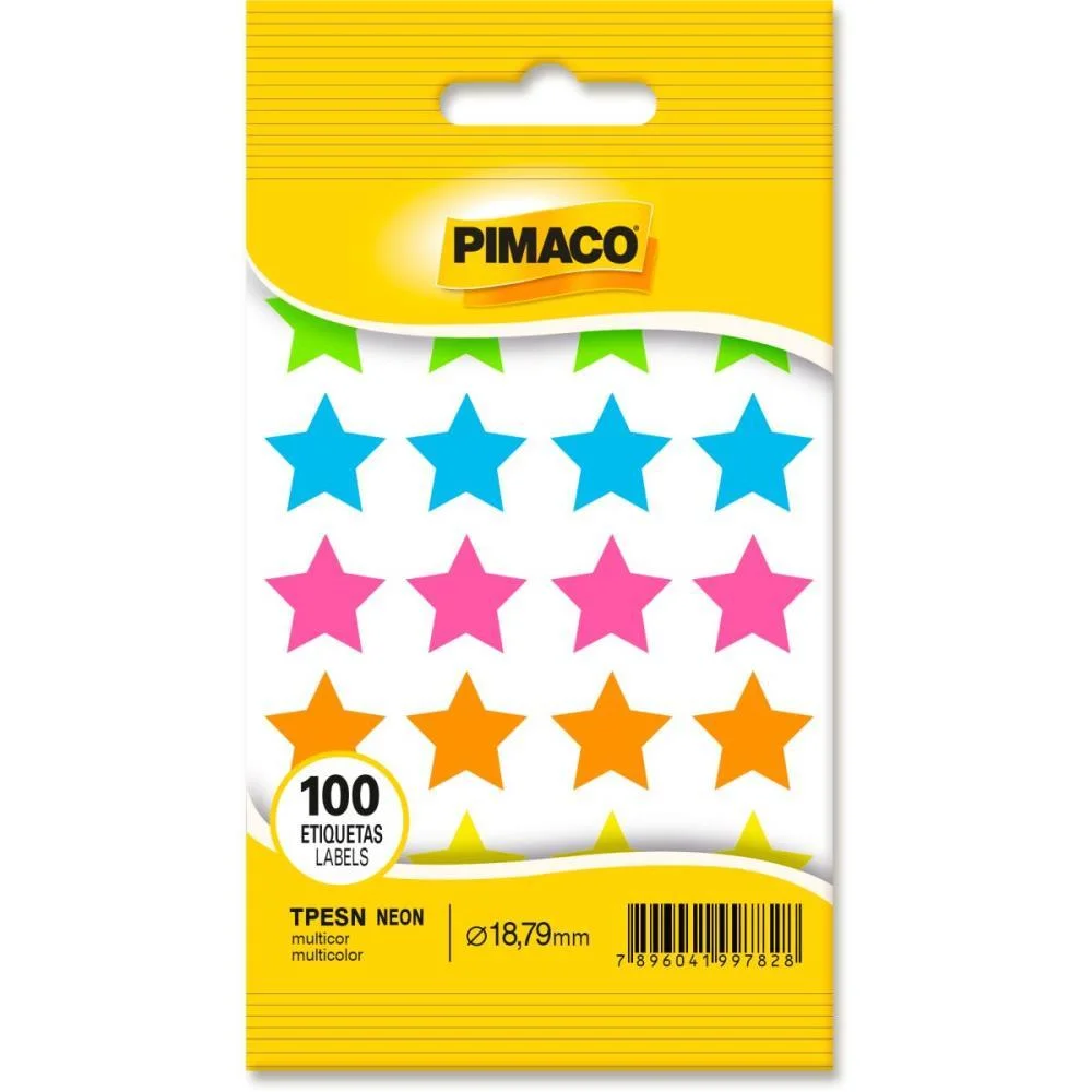 Etiqueta Lisa Com Formas Estrela Tp-18  Neon Sort. Pimaco (Ct.c/100)
