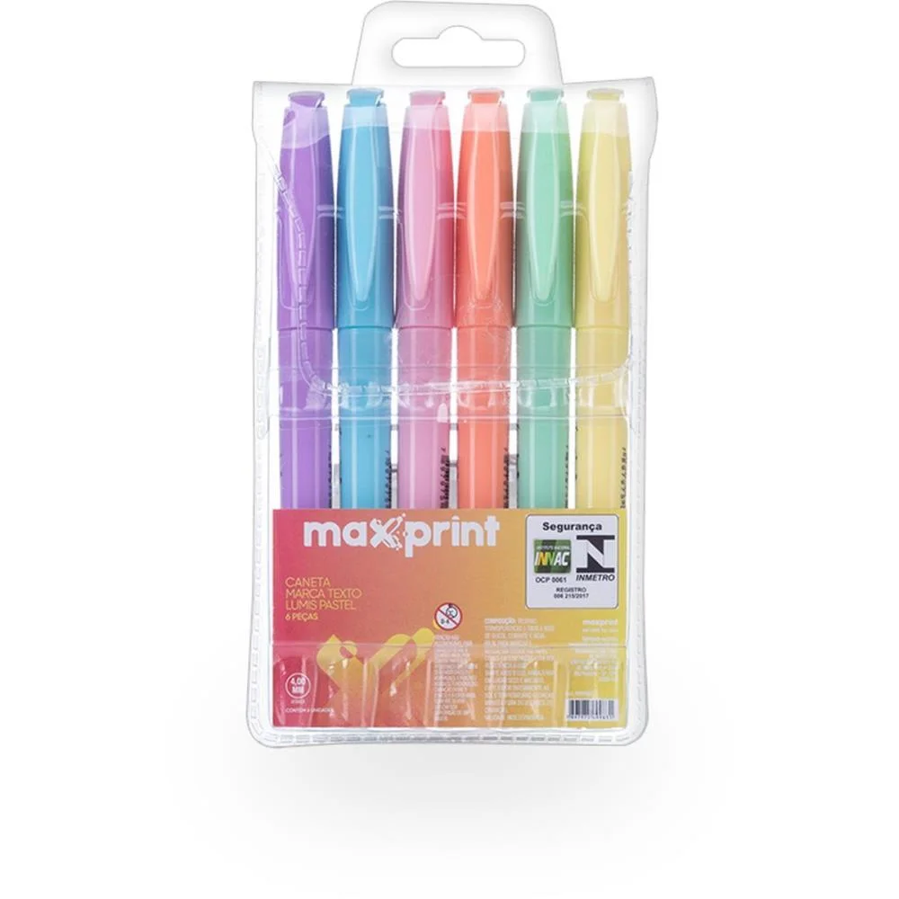 Caneta Marca Texto Lumis Pastel 6 Cores Maxprint (Bl.c/06)