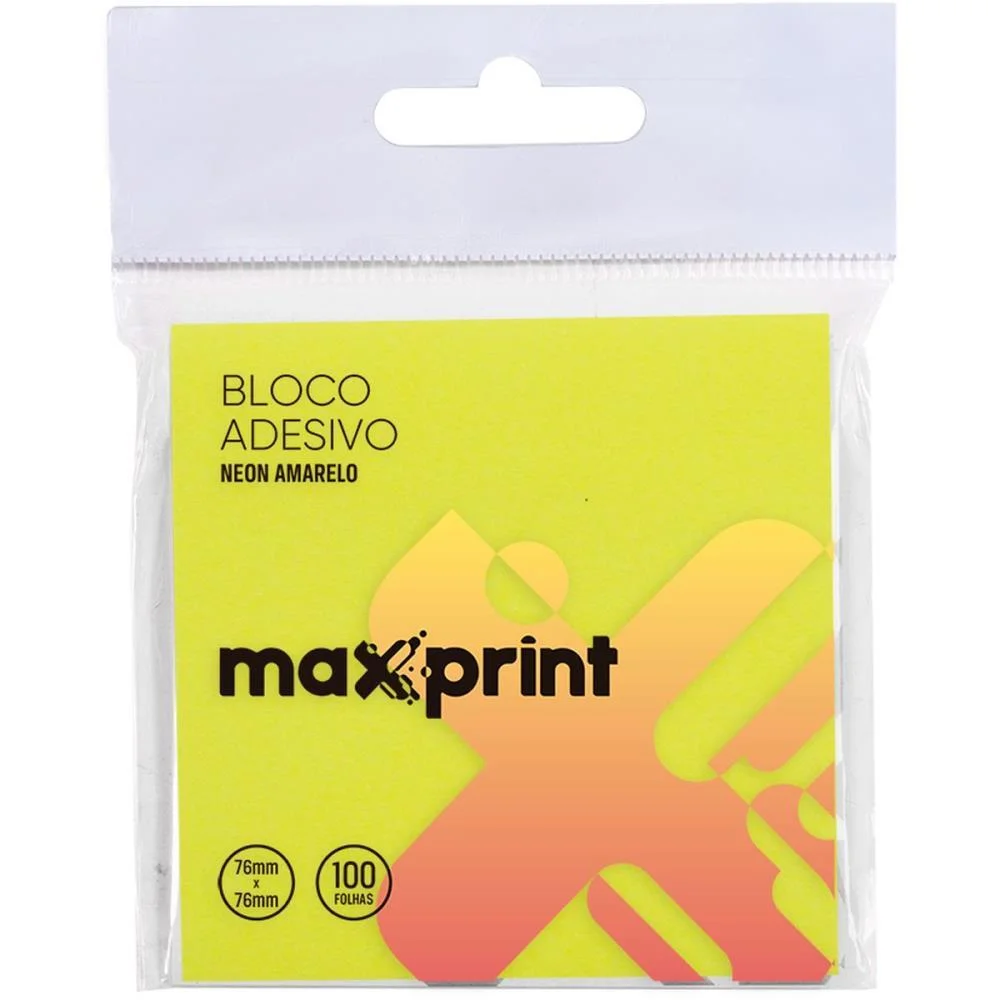 Bloco De Recado Autoadesivo 76X76Mm Amarelo Neon 100F Maxprint