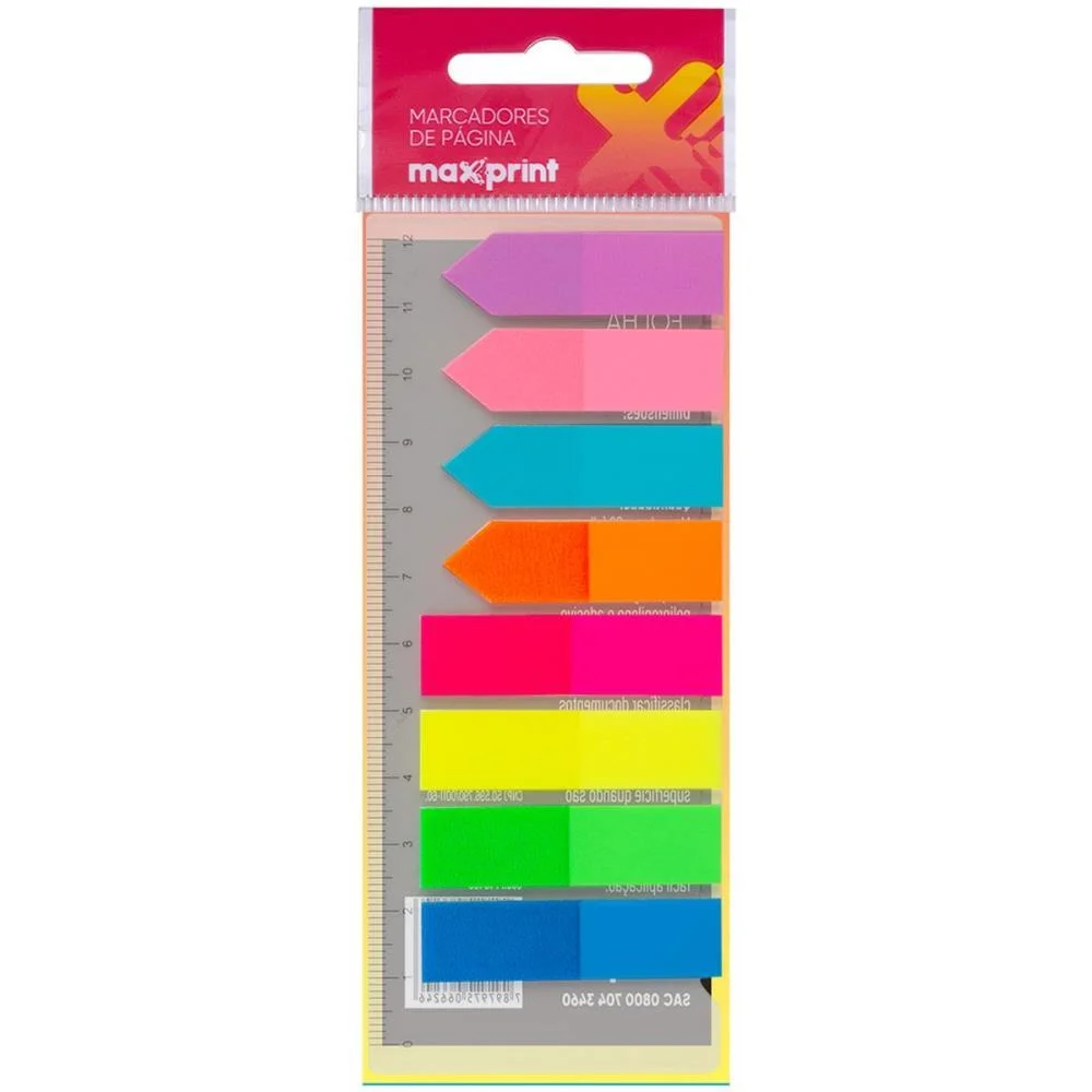 Bloco Marcador Pagina Adesivo 45X12Mm Max Neon 8 Cores 200F Maxprint