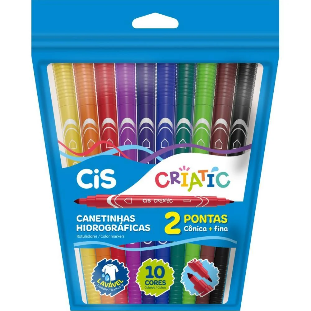 Caneta Hidrografica Cis Criatic 2 Pontas 10 Cores Sertic (Estojo)