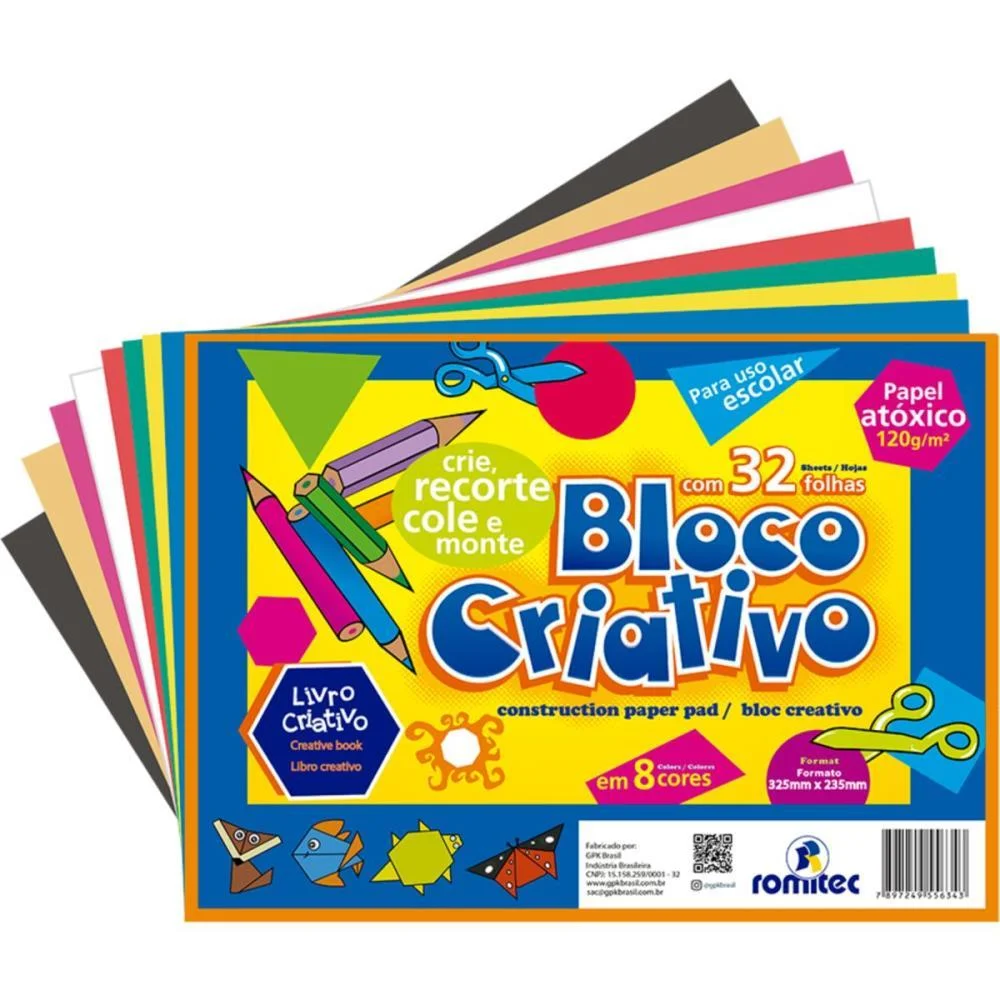 Bloco Para Educacao Artistica Criativo C/Livr.8C A4 120G 32F Romitec