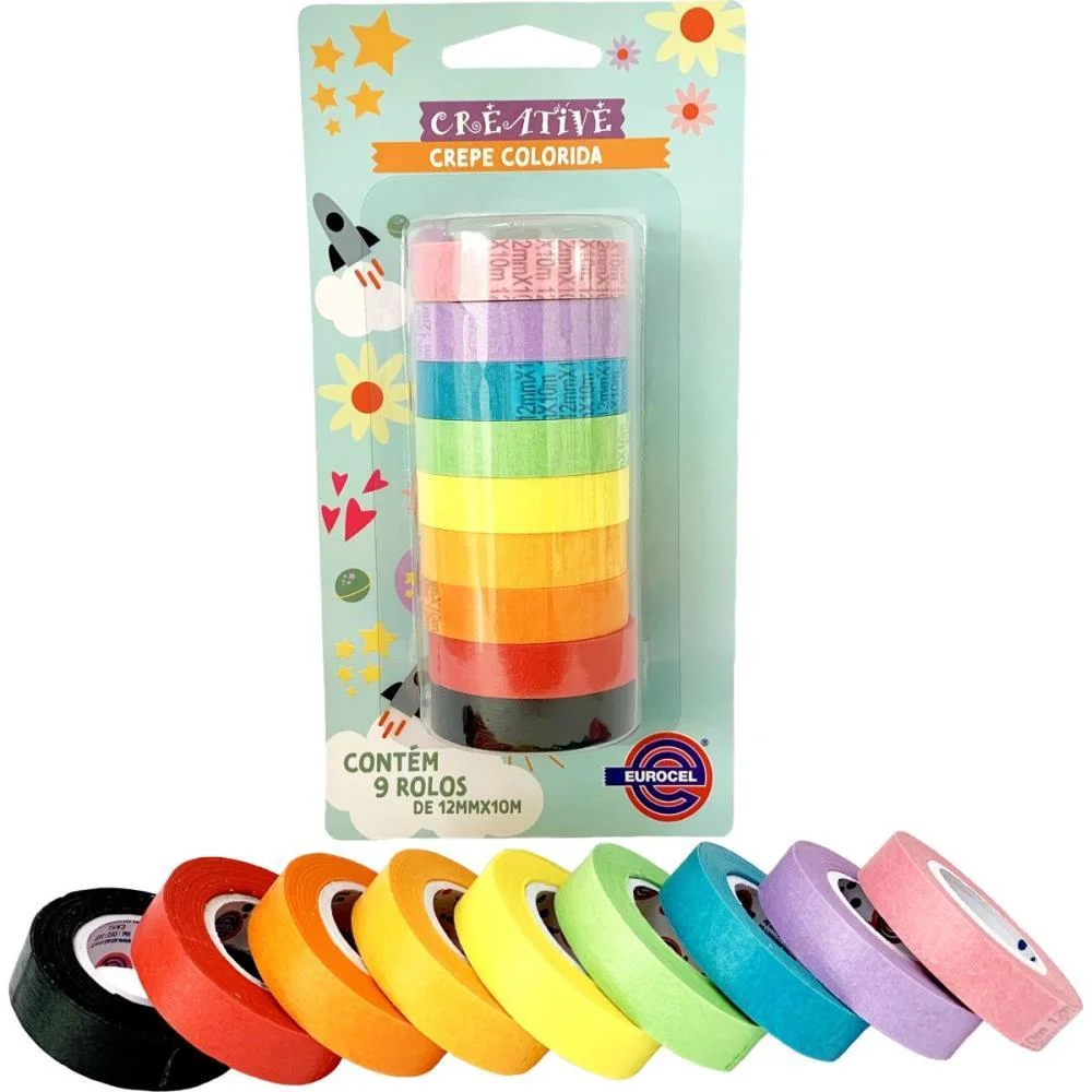 Fita Adesiva Decorada Creative Papel Colorida 12X10 Eurocel (Bl.c/09)