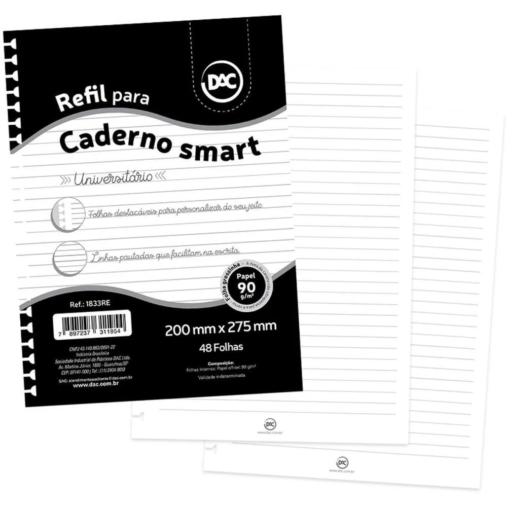 Caderno/Refil Smart Branco Universitario 48F Dac