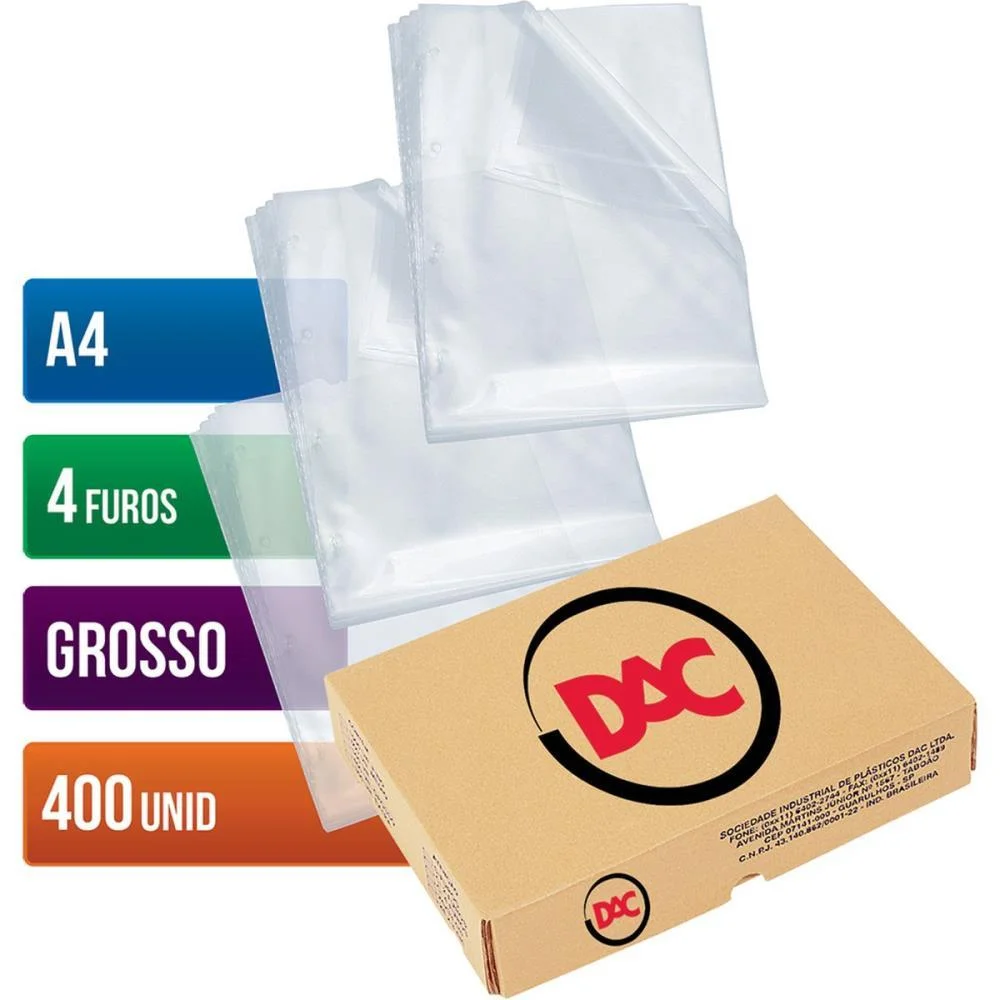 Envelope Plastico A4 4Furos Grosso 0,15Mm Dac (Cx.c/400)