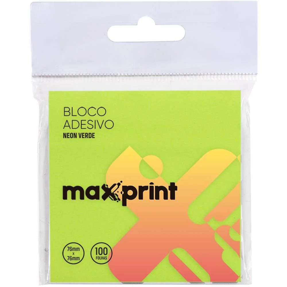 Bloco De Recado Autoadesivo 76X76Mm Verde Neon 100F Maxprint