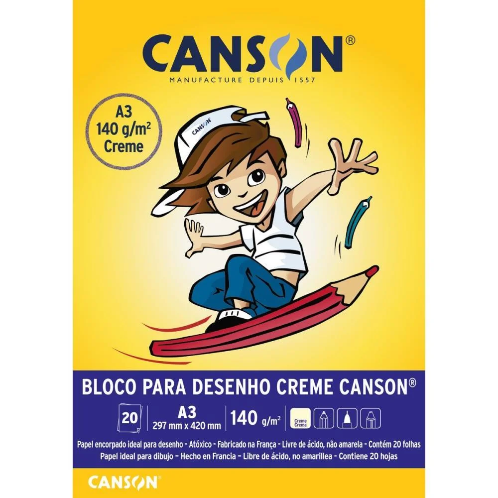 Bloco Para Educacao Artistica Creme Infantil 20F A3 140G Canson (Pacote)