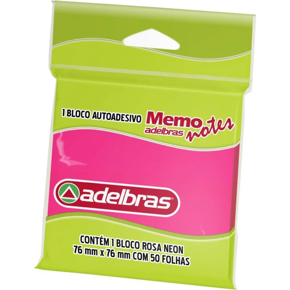 Bloco De Recado Autoadesivo Memonote Rosa Neon 76X76 50Fls Adelbras