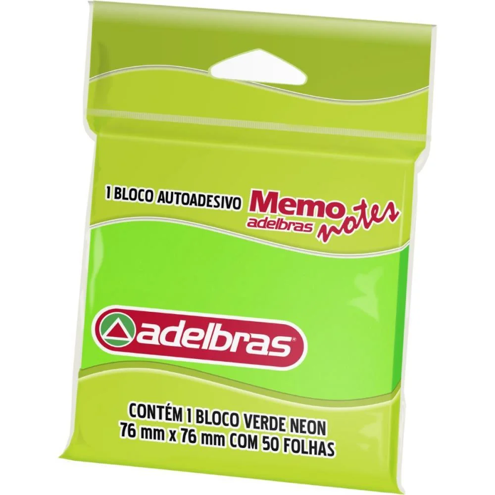 Bloco De Recado Autoadesivo Memonote Verde Neon 76X76 50Fl Adelbras