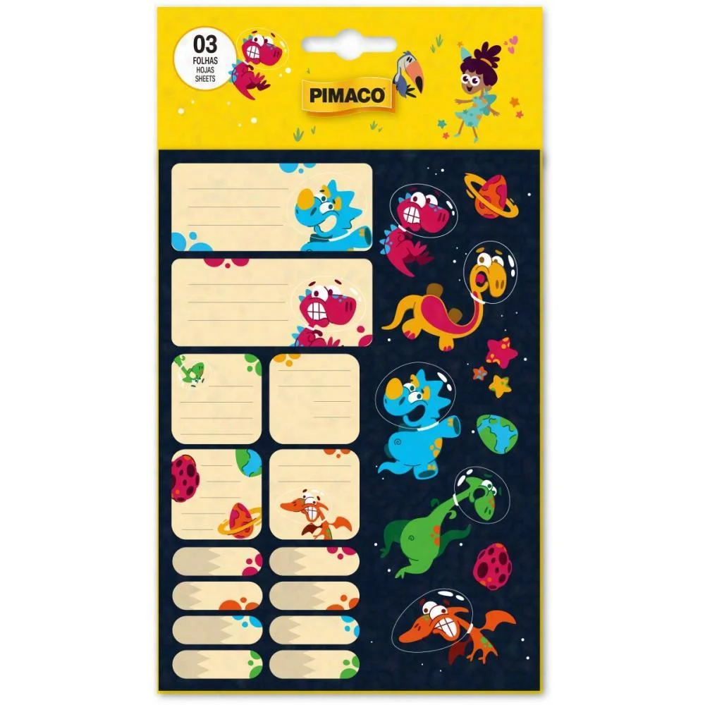 Etiqueta Escolar Astro Dino 3Fls Pimaco (Cartela)