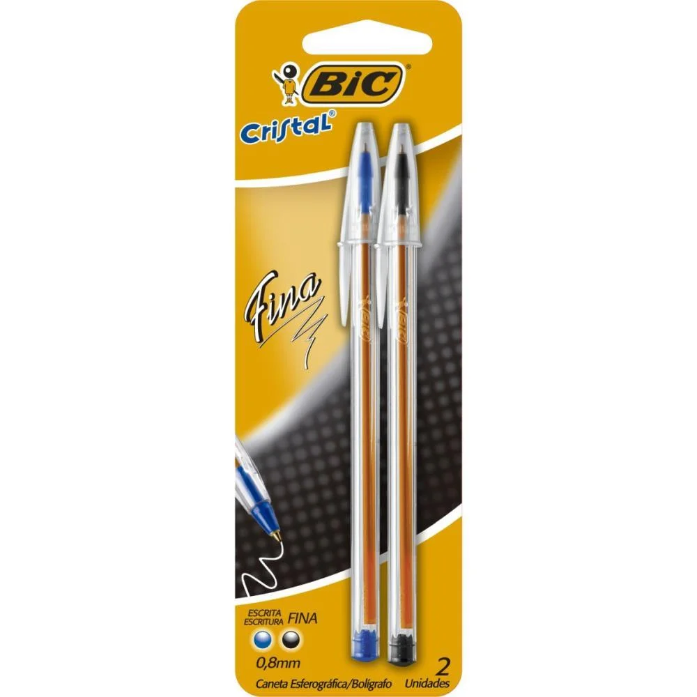 Caneta Esferografica Cristal Fina Az/Pt Bic (Bl.c/02)