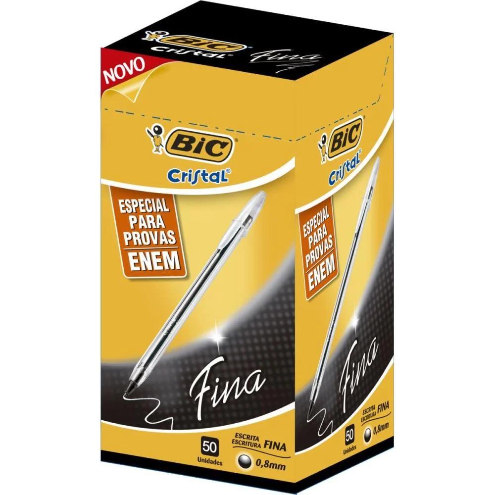 Caneta Esferografica Cristal Fina Preta  Corpo Tran Bic (Cx.c/50)