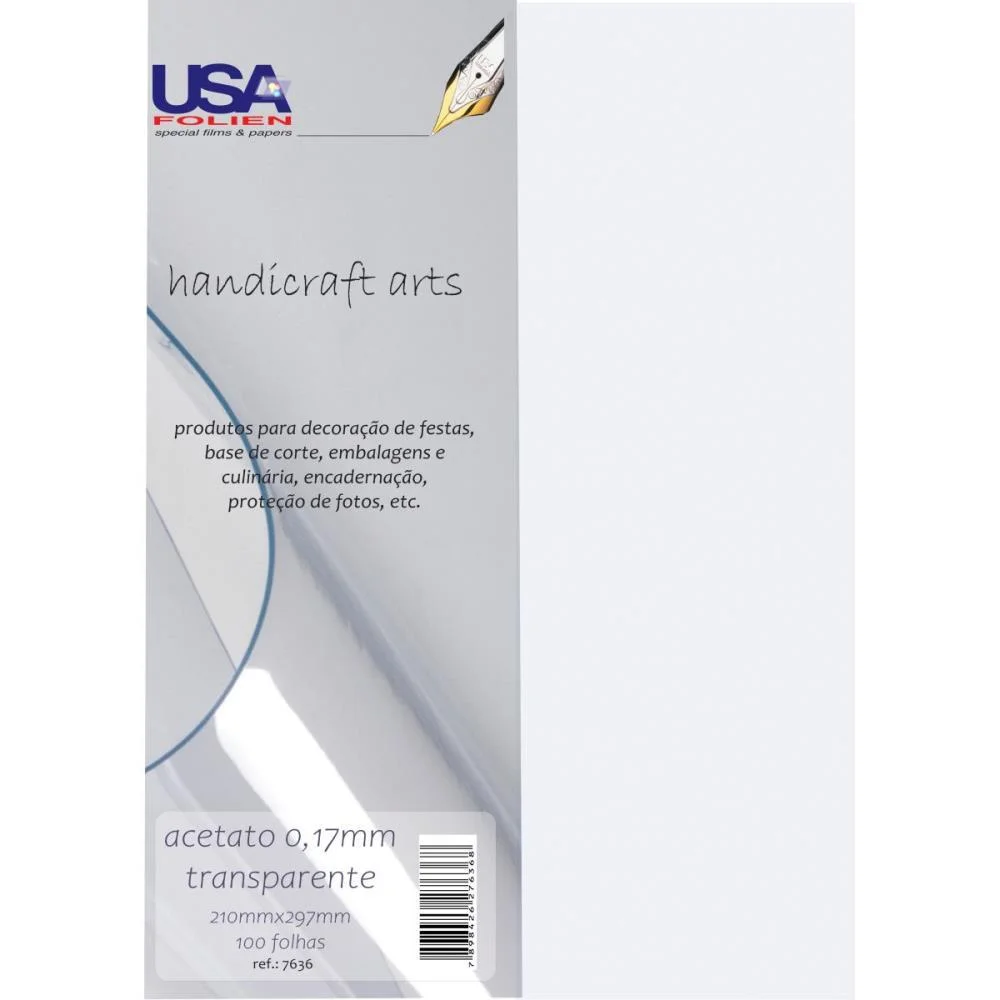 Capa Para Encadernacao A4 Acetato Cristal 0,17Mm Usa Folien C/ 100 Unidades