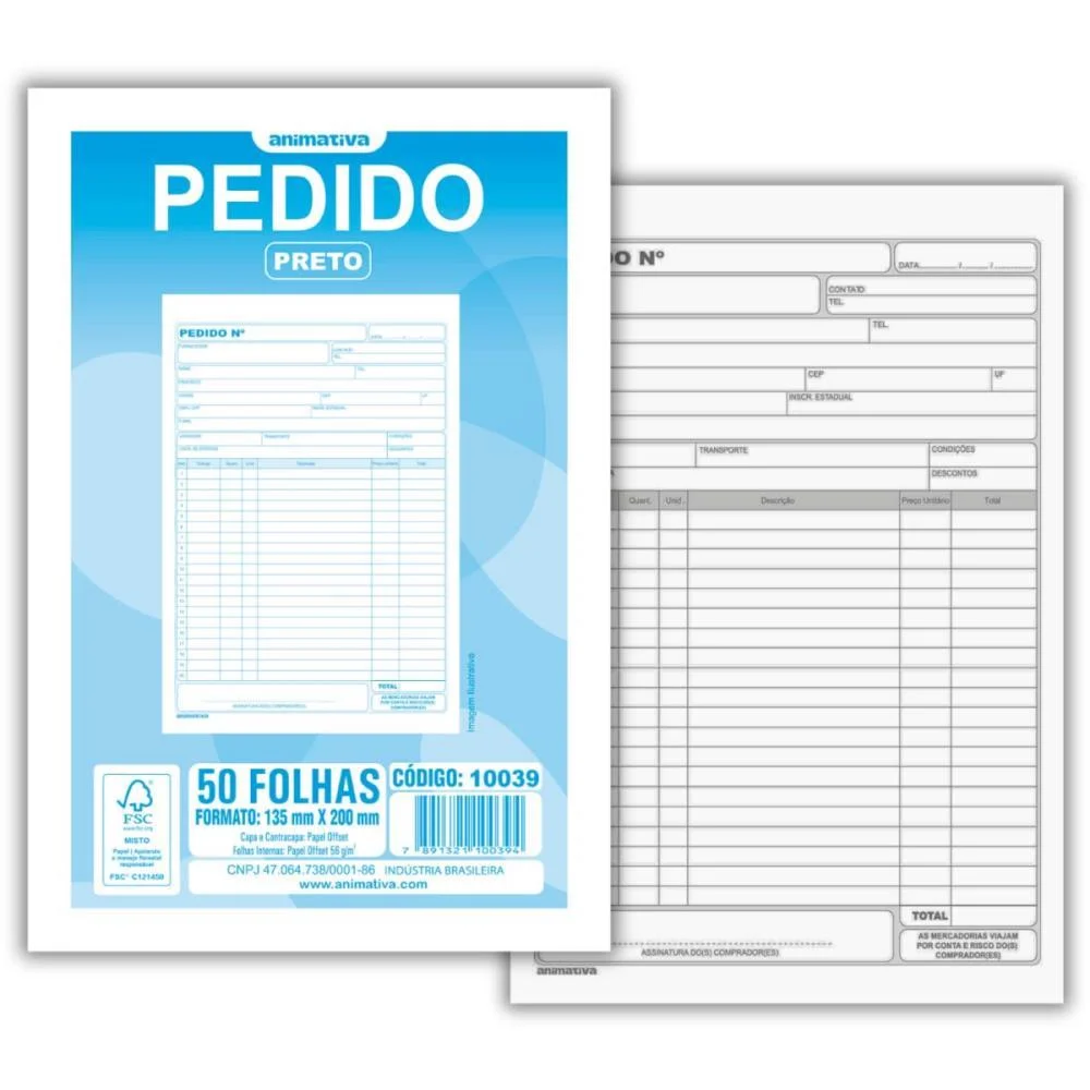 Impresso Talao De Pedido 1/18 1 Via 50 Folhas Animativa (Pct.c/20)