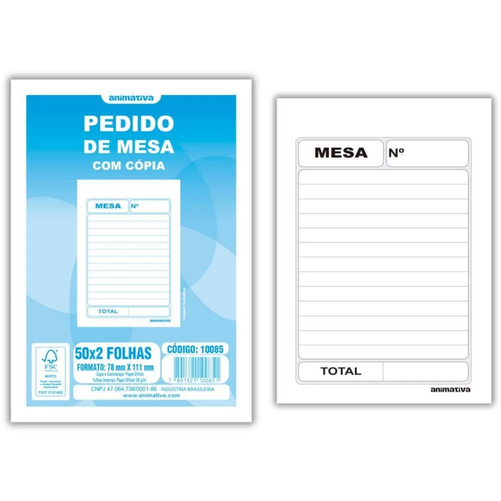 Impresso Talao De Pedido Mesa 2 Vias 50 Folhas Animativa (Pct.c/20)
