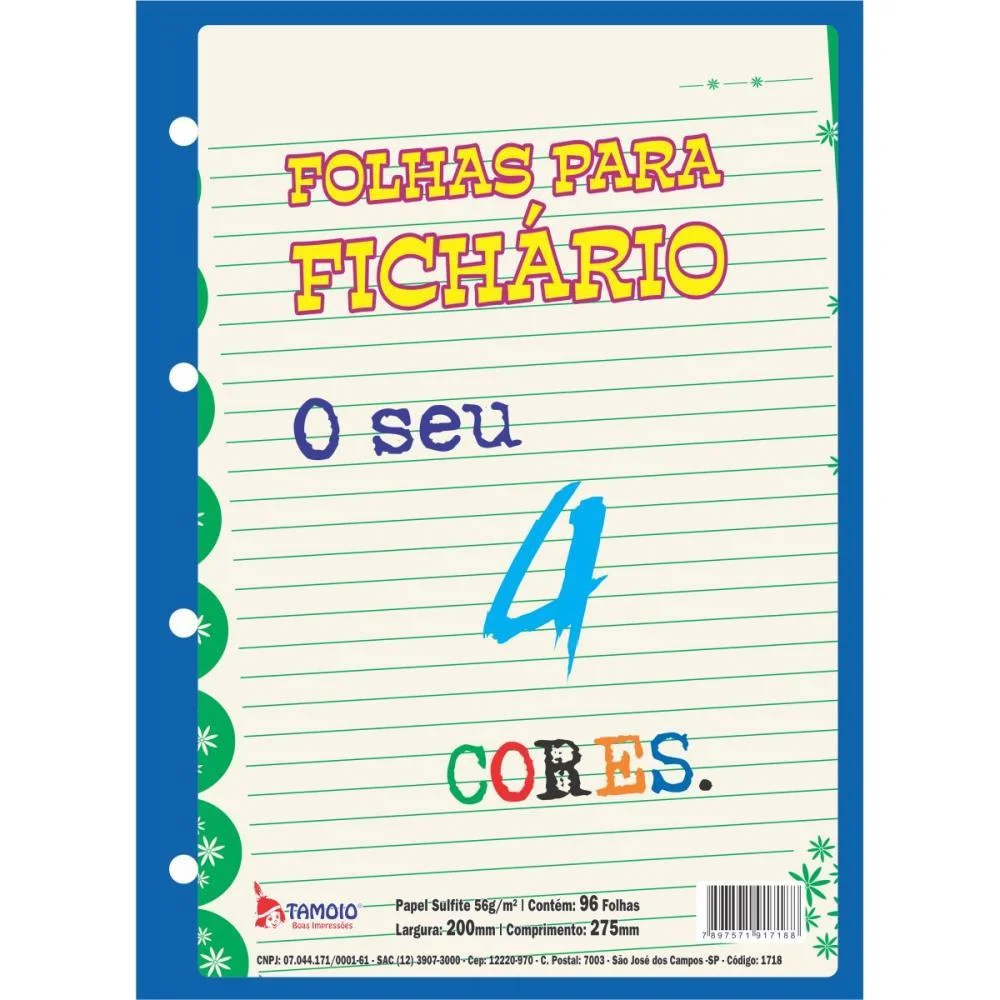Bloco Para Fichario Universit. Decorado 4 Cores 96 Folhas Tamoio (Pct.c/05)