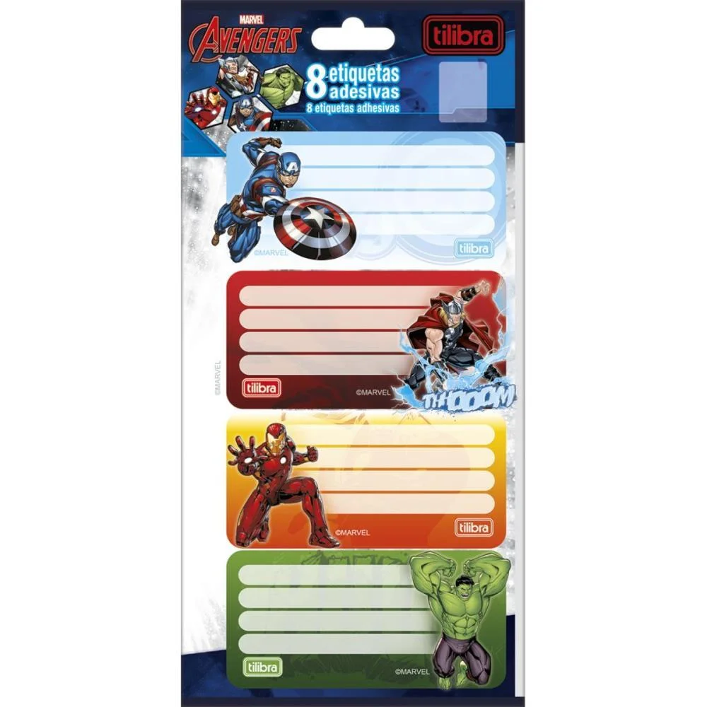 Etiqueta Escolar Decorada Avengers C/8Etiq. 100X208Mm Tilibra (Pct.c/10)