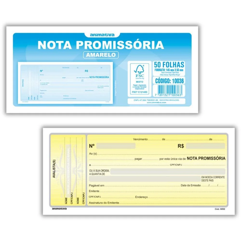 Impresso Talao Nota Promis.mini 50F.65X145 Am Animativa (Pct.c/20)