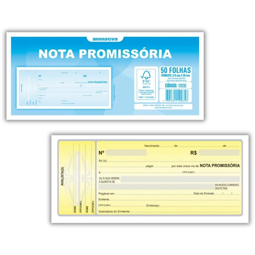 Impresso Talao Nota Promissoria 50F.95X215 Am Animativa (Pct.c/20)