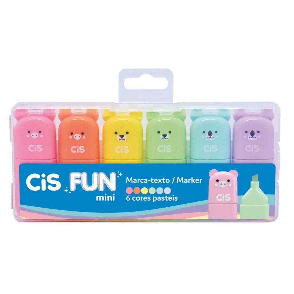 Caneta Marca Texto Cis Fun Mini Pastel 6 Cores Sertic (Estojo)