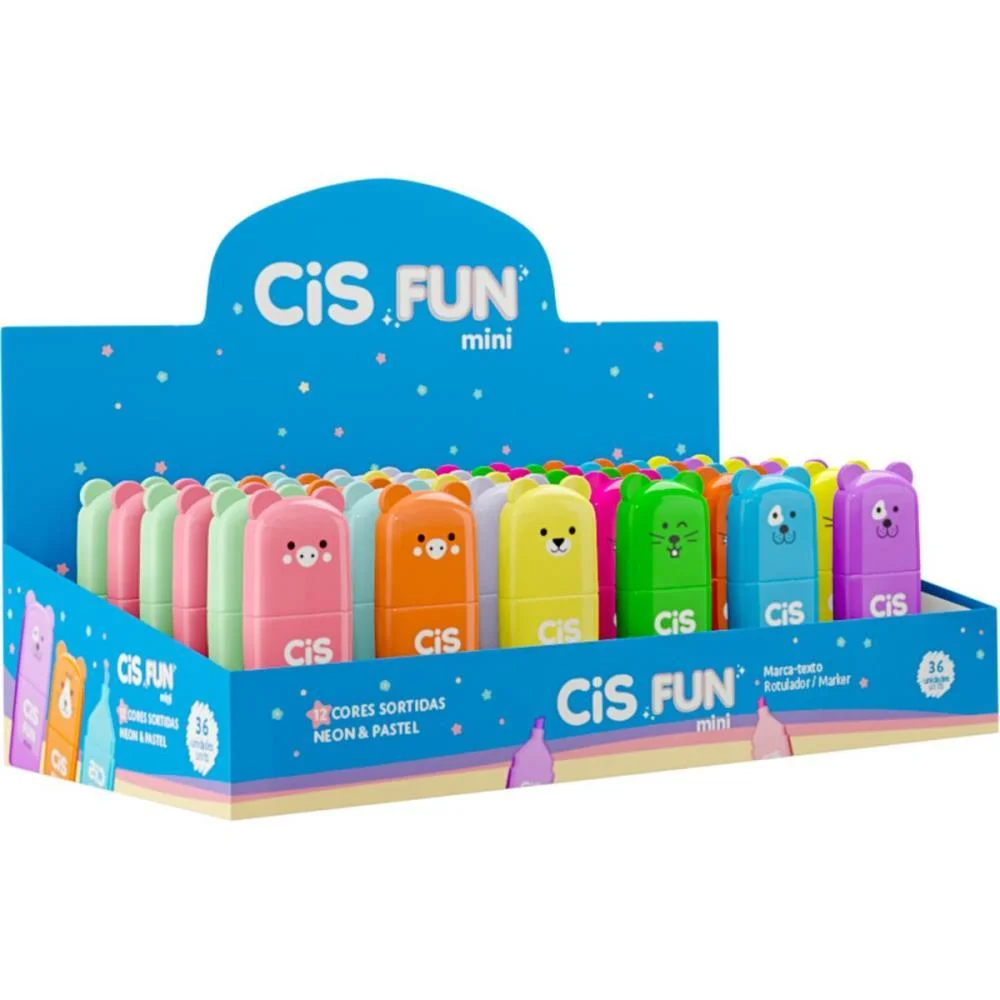 Caneta Marca Texto Cis Fun Mini 12 Cores Sortidas Sertic C/ 36 Unidades