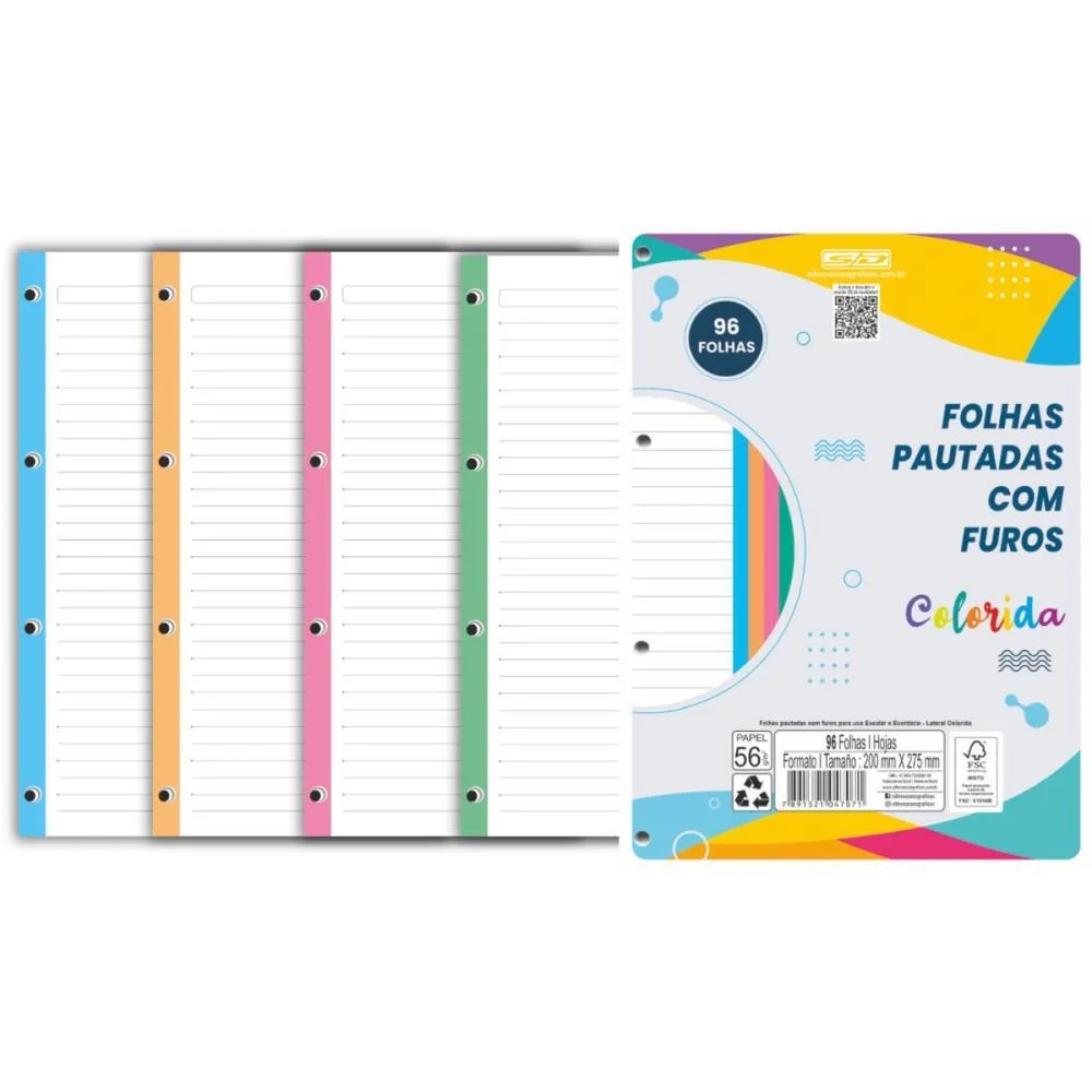 Bloco Para Fichario Universit. Color C/Furos 96F. 200X275Mm Animativa (Pct.c/05)
