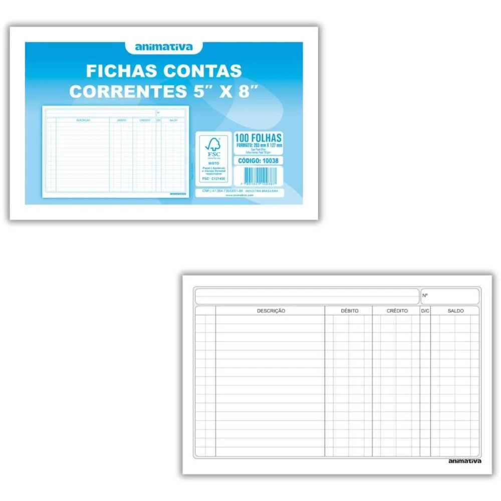 Ficha Conta Corrente 5 X 8 203 Mm X 127 Mm Animativa (Pct/100)