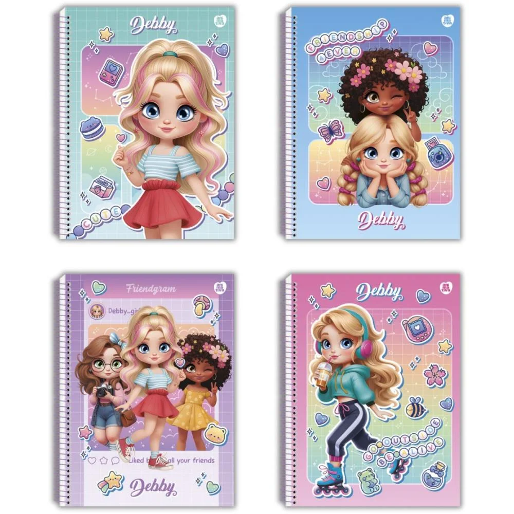 Caderno Espiral Pequeno Capa Dura Debby 80F Animativa (Pct.c/10)