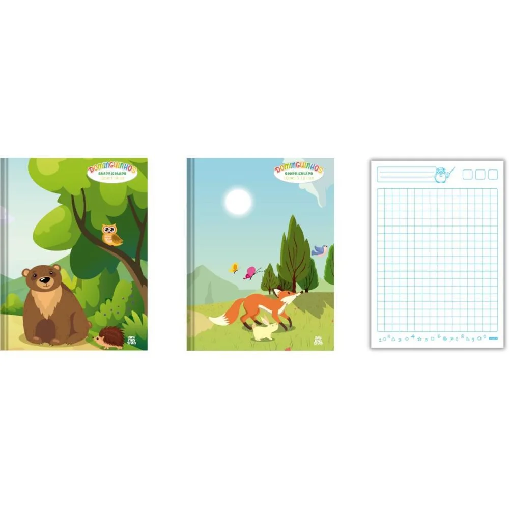 Caderno Quadriculado Univers. Dominguinhos Cost. 1X1Cm 40F Animativa (Pct.c/05)