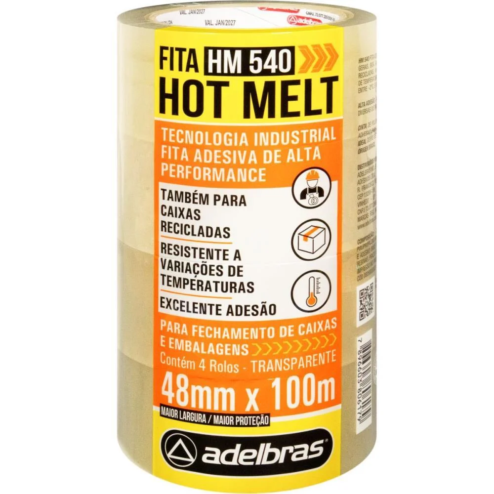 Fita Para Empacotamento Hot Melt 48X100M Transparente Adelbras (Pct.c/04)