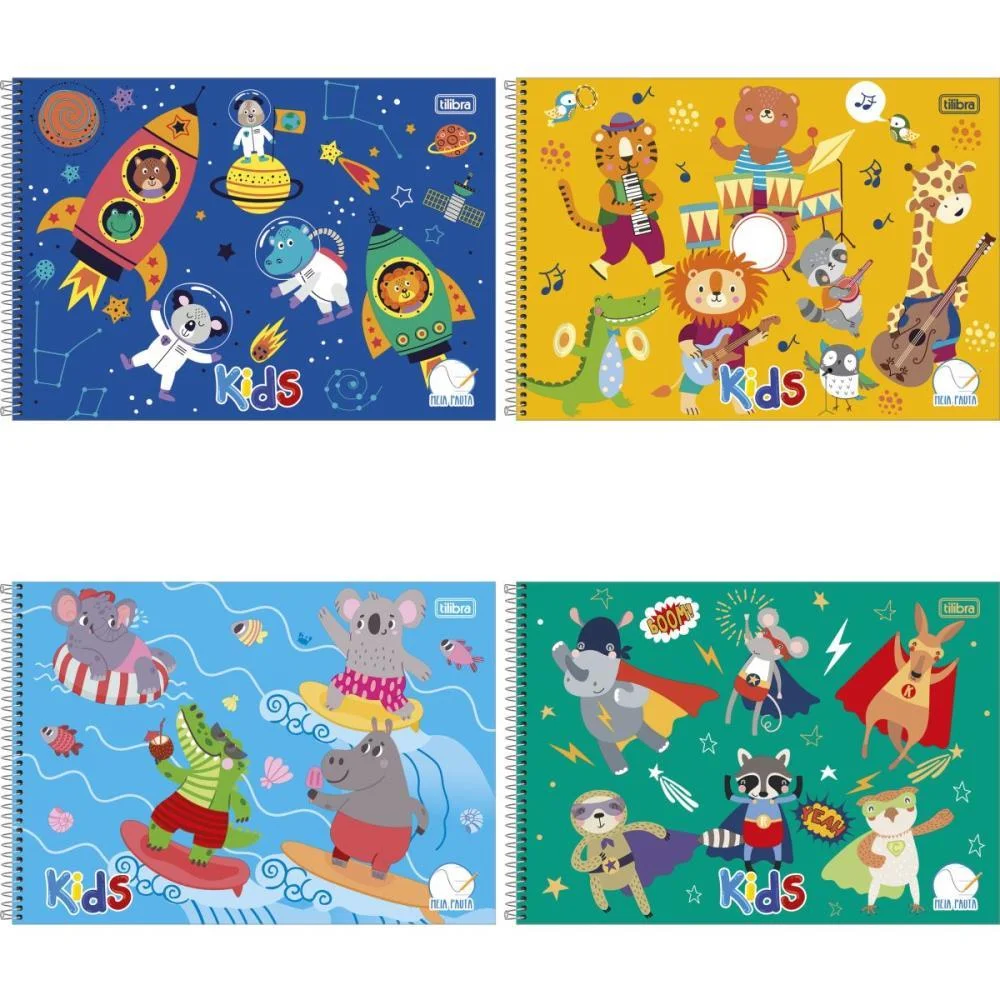 Caderno Desenho Univ Capa Dura Kids Meia Pauta 40F Esp Mascul Tilibra (Pct.c/04)