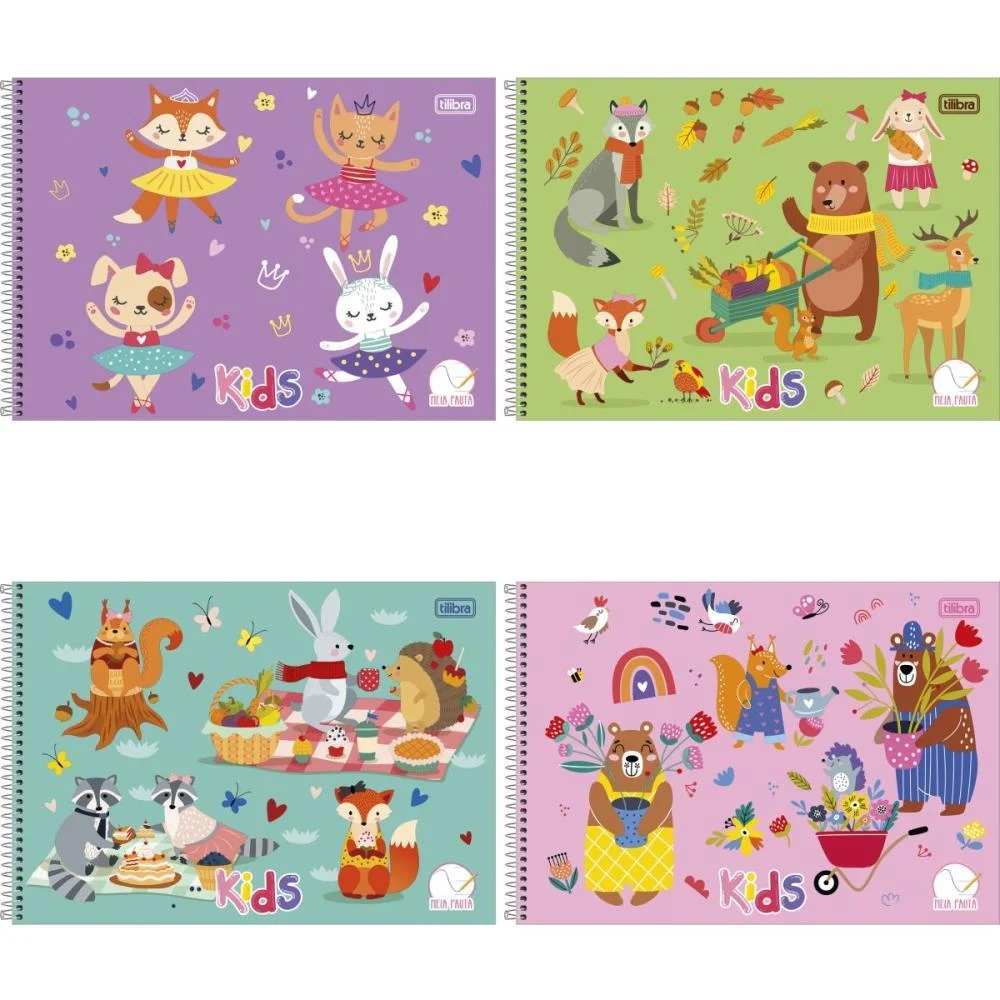 Caderno Desenho Univ Capa Dura Kids Meia Pauta 40F Esp Femin Tilibra (Pct.c/04)