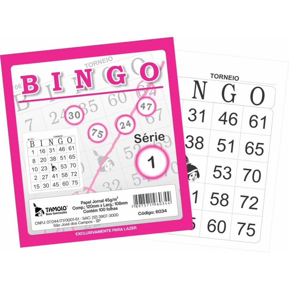 Bloco Para Bingo Rosa 120X108Mm 100F Jornal Tamoio (Pct.c/15)