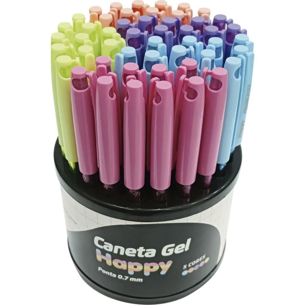 Caneta Gel Happy 0.7Mm 5Cores Leonora C/ 50 Unidades