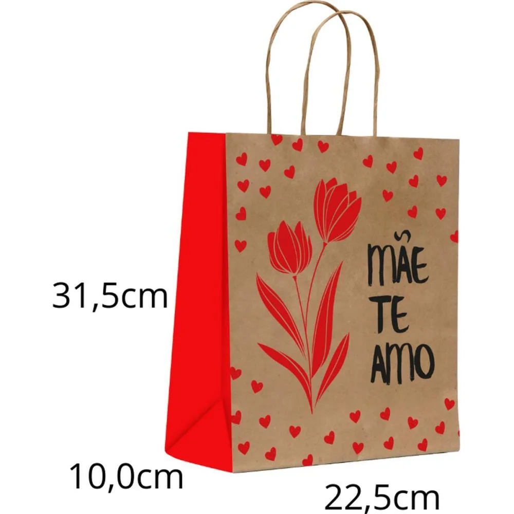 Sacola Para Presente Decorada Mae Te Amo M 22X31X10Cm Scrity 10 Unidades