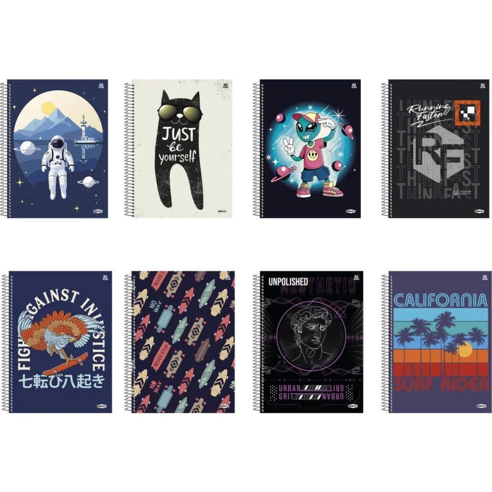 Caderno 15X1 Capa Dura Bom D+ Masculino 240F Animativa (Pct.c/02)