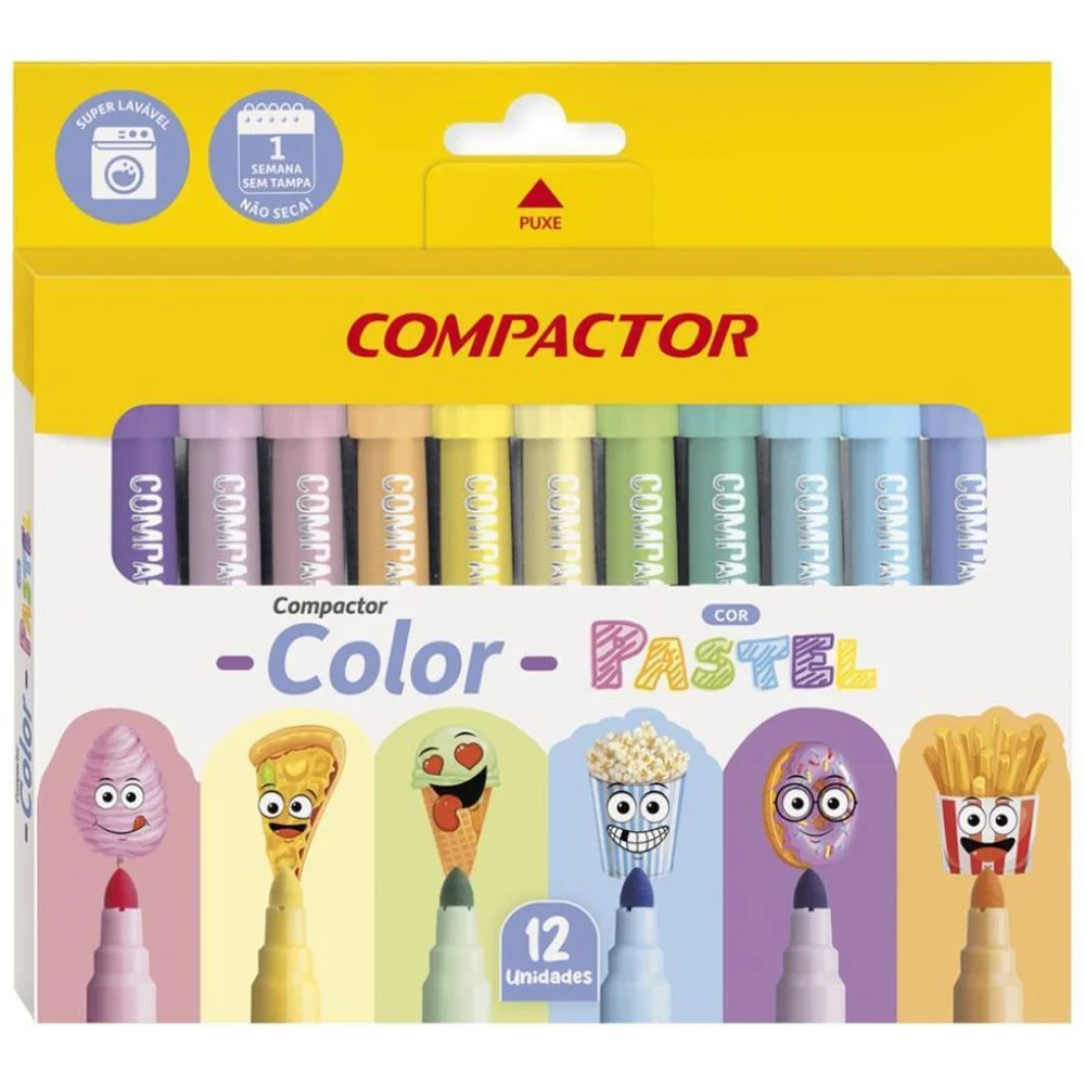 Caneta Hidrografica Jumbo Compactor Color Pastel 12Cores Compactor (Pct.c/05)