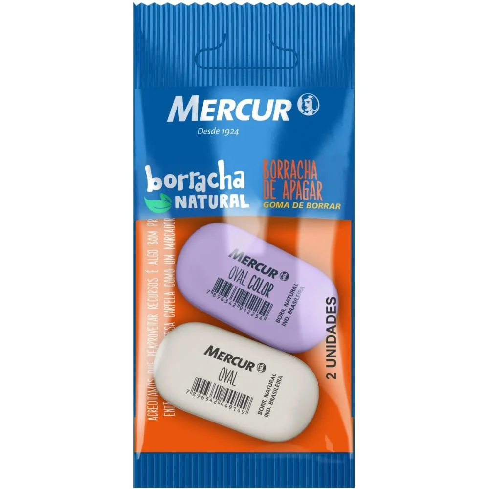 Borracha Colorida Pull Pack Oval 1Branca/1Lilas Mercur (Bl.c/02)