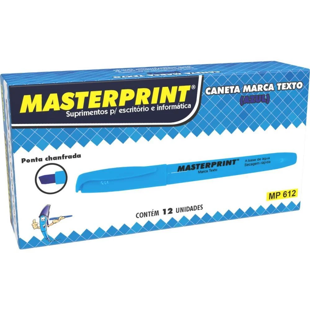 Caneta Marca Texto Mp 612 Azul Masterprint (Cx.c/12)