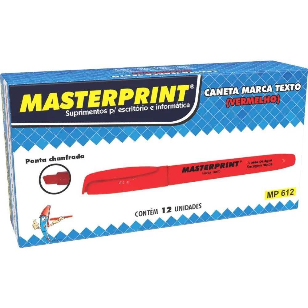 Caneta Marca Texto Mp 612 Vermelha Masterprint (Cx.c/12)